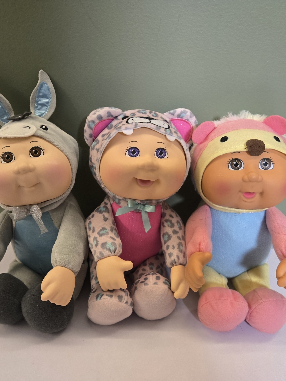 Lot of 3 Cabbage Patch Kids Cuties 9" Dolls -Kaitlyn Snow Leopard, Donnie, Heidi